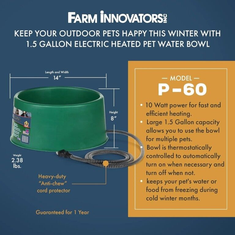 Farm Innovators Green Plastic Heated Pet Bowl